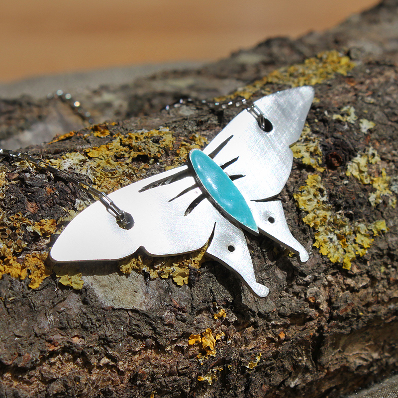 Butterfly Silver Pendant With Blue Enamel